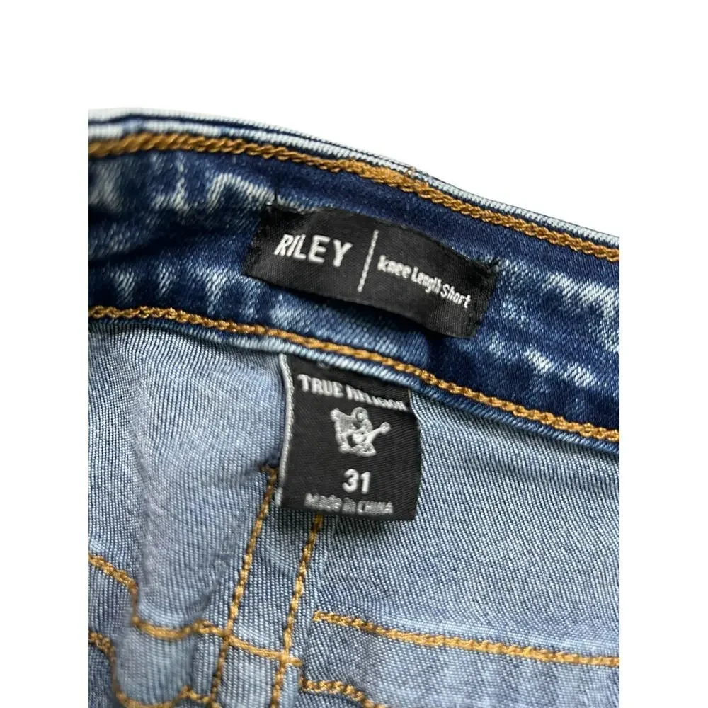 True Religion Riley Knee Length Denim Jean Shorts unisex Size 31 Y2K Boho casual